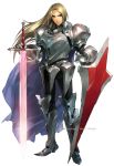  blonde_hair fantasy knight long_hair muroi_maki original shield solo sword weapon 