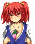  between_breasts blush breasts cleavage gift hair_bobbles hair_ornament large_breasts onozuka_komachi red_hair redhead shin-mottie touhou twintails 