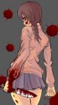  blood braid kisaragi_yakumo knife looking_back madotsuki skirt twin_braids yume_nikki 