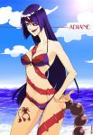  =sai= bikini blue_hair eyepatch lipstick long_hair noritake ocean swimsuit tail tattoo tengen_toppa_gurren_lagann 