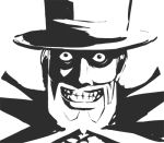  cowboy_bebop evil_grin evil_smile facial_hair grin happy hat high_contrast kusaba lowres mad_pierrot male monochrome neck_ruff smile teeth top_hat you_gonna_get_raped 