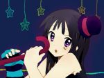  1girl akiyama_mio bad_id bangs bare_shoulders black_hair blunt_bangs cane don&#039;t_say_&quot;lazy&quot; don&#039;t_say_lazy dress face_paint facepaint fingerless_gloves gloves hat hime_cut k-on! long_hair mini_top_hat purple_eyes solo striped striped_gloves tooi top_hat violet_eyes 