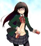  black_hair can glasses kawaguchi_hyoue original pantyhose school_uniform skirt 