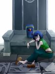  blue_hair cave_story doukutsu_monogatari eei misery pointy_ears red_eyes shoe_dangle solo toes 