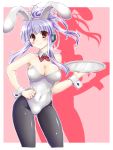  bad_id bunny_ears bunnysuit highres long_hair original pantyhose paopao ponytail purple_hair rabbit_ears red_eyes robot_ears tray 