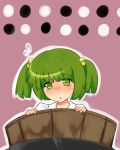  bucket girl_in_bucket green_eyes green_hair hair_bobbles hair_ornament in_bucket in_container kisume short_hair tears touhou twintails 