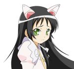  black_hair blush cat_ears close-up frown green_eyes haduki_kurumi hazuki_kurumi kaitou_tenshi_twin_angel long_hair lowres sad solo very_long_hair 