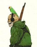  bald beard bird bird_on_head facial_hair gun headset metal_gear_solid parrot the_end weapon 