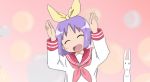  ^_^ annaka_(nichijou) annaka_haruna bow bunny closed_eyes company_connection eyes_closed hair_bow hiiragi_tsukasa kyoto_animation lucky_star nichijou open_mouth parody purple_eyes purple_hair rabbit school_uniform serafuku short_hair smile violet_eyes 