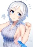  /\/\/\ 1girl absurdres akky_(akimi1127) antenna_hair backless_outfit bangs bare_arms bare_shoulders blue_eyes blush breasts closed_mouth collared_shirt dennou_shoujo_youtuber_shiro dolphin eyebrows_visible_through_hair grey_shirt halterneck hand_up highres looking_at_viewer medium_breasts nose_blush plaid plaid_shirt shiny shiny_hair shiro_(dennou_shoujo_youtuber_shiro) shirt short_hair sideboob silver_hair simple_background sleeveless sleeveless_shirt smile solo tareme upper_body white_background 