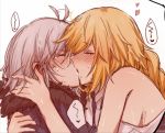  2girls ahoge ahoge_wag anger_vein bare_shoulders blonde_hair blush braid breasts closed_eyes fate/apocrypha fate/grand_order fate_(series) french_kiss grey_hair jeanne_d&#039;arc_(alter)_(fate) jeanne_d&#039;arc_(fate) jeanne_d&#039;arc_(fate)_(all) kiss long_braid multiple_girls necktie purple_neckwear sideboob single_braid sweat yukari_(bryleluansing) yuri 