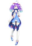  1girl :o arm_at_side black_legwear blue_eyes blue_footwear blue_hair breasts cleavage full_body gradient_hair hair_ornament hand_up highres looking_at_viewer medium_hair multicolored_hair original para_sitism purple_hair small_breasts solo twintails 