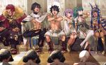  3boys 3girls ahoge animal_ears bare_chest beard black_hair brown_hair cape cleopatra_(fate/grand_order) commentary_request dark_skin dark_skinned_male earrings egyptian egyptian_clothes facepaint facial_hair facial_mark fate/grand_order fate/prototype fate/prototype:_fragments_of_blue_and_silver fate/zero fate_(series) fujimaru_ritsuka_(male) glasses hair_over_one_eye hairband hoop_earrings jackal_ears jewelry leather long_hair looking_at_viewer mash_kyrielight multiple_boys multiple_girls nitocris_(fate/grand_order) open_mouth ozymandias_(fate) purple_hair redhead rider_(fate/zero) short_hair smile very_long_hair yellow_eyes zeromomo0100 