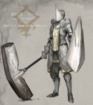  ambiguous_gender armor boots character_name commentary_request faulds full_armor greaves hammer helmet holding holding_weapon huge_weapon keemu_(occhoko-cho) knight pauldrons pixiv_fantasia pixiv_fantasia_revenge_of_the_darkness plate_armor shield solo standing tabard warhammer weapon 