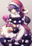  1girl :3 animal blue_eyes blue_hair doremy_sweet dream_soul dress gloves hat holding looking_at_viewer miy_001 nightcap pink_gloves pom_pom_(clothes) red_hat sheep short_hair simple_background solo tail tapir_tail touhou turtleneck white_dress 
