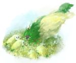  decidueye drawfag eye_contact grass looking_at_another no_humans outdoors pokemon pokemon_(creature) rowlet 
