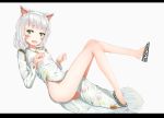  1girl absurdres animal_ears babai_hu breasts cat_ears chinese_clothes final_fantasy final_fantasy_xiv green_eyes highres no_panties open_mouth paw_pose slit_pupils small_breasts solo white_hair 