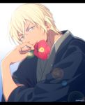  1boy amuro_tooru artist_name blonde_hair flower mashima_shima meitantei_conan red_flower smile source_request 