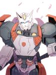  1boy akane_477 autobot blue_eyes drift insignia katana no_humans simple_background smile solo standing sword transformers weapon white_background 