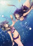  2girls beads bikini brown_hair comic cover cover_page doujin_cover earmuffs gradient_hair highres hijiri_byakuren long_hair makuwauri multicolored_hair multiple_girls navel neck_ribbon one-piece_swimsuit pointy_hair prayer_beads purple_hair ribbon short_hair swimsuit touhou toyosatomimi_no_miko underwater very_long_hair 