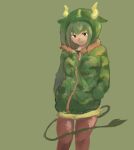  04271999 aurochs_(kemono_friends) camouflage_jacket fur_trim green_hair hands_in_pockets highres hood hoodie horns kemono_friends zipper 