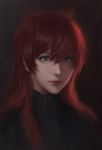  1girl bangs black_sweater blue_eyes character_request closed_mouth hair_between_eyes highres lips long_hair looking_at_viewer nose portrait redhead solo sweater upper_body viet_le_quoc 