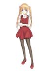  1girl absurdres black_legwear blonde_hair blue_eyes crossed_arms dress highres long_hair looking_at_viewer pantyhose red_dress saenai_heroine_no_sodatekata sawamura_spencer_eriri shinkou_no_shiba simple_background twintails 