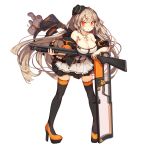  1girl :o ahoge armpit_peek bag bangs belt black_hat black_legwear blush body_writing breasts buckle character_name cleavage cross cross_necklace elbow_rest floating_hair full_body girls_frontline gun hair_between_eyes hair_ornament hairclip hanging_breasts hat high_heels holding holding_gun holding_weapon ithaca_m37 ithaca_m37_(girls_frontline) jacket jewelry large_breasts long_hair looking_at_viewer necklace off_shoulder official_art open_clothes open_jacket open_mouth paw_print_pattern platform_footwear platform_heels pleated_skirt pump_action rain_lan red_eyes shield shotgun shotgun_shells sidelocks skirt solo standing strap stuffed_animal stuffed_toy teddy_bear thigh-highs unzipped weapon zipper zipper_pull_tab 