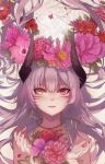  anime girl horns red_flowers solo 