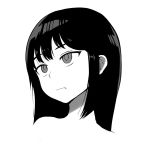  1girl :s bangs closed_mouth face halftone head_tilt highres long_hair monochrome original portrait simple_background solo sookmo upper_body white_background 