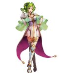  1girl crossed_legs_(standing) dress elbow_gloves female fire_emblem fire_emblem:_seima_no_kouseki fire_emblem_heroes full_body gloves green_eyes green_hair hand_on_hip highres konfuzikokon l&#039;arachel official_art open_mouth solo standing thigh-highs transparent_background zettai_ryouiki 