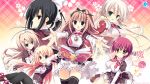  5girls asakura_hayate bangs black_hair blonde_hair blue_eyes book copyright_name dragon fujita_konron glasses green_eyes hair_ribbon highres inugami_kira kashiwabara_mii kozakura_ryou long_hair majo_koi_nikki multiple_girls nanno_alice necktie official_art pink_hair ponytail ribbon school_uniform short_hair suou_hijiri tokeizaka_kanon tokeizaka_rei wallpaper 