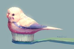  artist_name bird black_eyes commentary_request from_side manino_(mofuritaionaka) no_humans original parakeet signature sitting toothbrush 