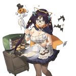  1girl animal_ears apron baking bat black-framed_eyewear black_hair blue_eyes bowl breasts capelet cat_ears cleavage collar cookie dropping fake_animal_ears food hair_ornament holding large_breasts long_hair official_art open_mouth oven skirt solo star star_hair_ornament strap_slip transparent_background twintails uchi_no_hime-sama_ga_ichiban_kawaii whoisshe wrist_cuffs 