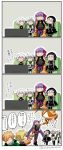  &gt;_&lt; 2boys 4girls 4koma :d :o ? asaya_minoru bangs bell beret billy_the_kid_(fate/grand_order) black_bow black_dress black_footwear black_gloves black_hat black_legwear black_panties black_shirt blonde_hair boots bow braid breasts cape capelet cleavage closed_mouth comic couch dress elbow_gloves eyebrows_visible_through_hair fate/extra fate/extra_ccc fate/grand_order fate_(series) flat_screen_tv fur-trimmed_capelet gloves gothic_lolita green_bow green_cape green_ribbon hair_between_eyes hair_bow hair_over_one_eye hair_ribbon hat hat_bow headpiece high_heel_boots high_heels jack_the_ripper_(fate/apocrypha) jeanne_d&#039;arc_(fate)_(all) jeanne_d&#039;arc_alter_santa_lily knee_boots large_breasts light_brown_hair lolita_fashion long_hair low_twintails multiple_boys multiple_girls nursery_rhyme_(fate/extra) o-ring o-ring_top open_mouth panties pantyhose parted_lips passion_lip pink_skirt pleated_dress purple_hair purple_ribbon ribbon robin_hood_(fate) scar_on_cheek shirt silver_hair sitting skirt sleeveless sleeveless_shirt smile standing striped striped_bow striped_ribbon tears television translation_request twin_braids twintails twitter_username underwear very_long_hair watching_television white_capelet white_dress white_footwear wiping_tears xd 