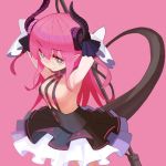  1girl armpits arms_behind_head blue_eyes breasts detached_sleeves elizabeth_bathory_(fate) elizabeth_bathory_(fate)_(all) fate/extra fate/extra_ccc fate_(series) holding holding_weapon horns lance long_hair looking_at_viewer pink_hair polearm smile solo star star-shaped_pupils symbol-shaped_pupils tail weapon yuuki_(irodo_rhythm) 