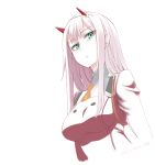  1girl akino_sora darling_in_the_franxx hairband horns long_hair looking_at_viewer pink_hair simple_background solo zero_two_(darling_in_the_franxx) 