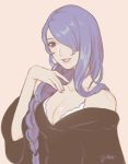  1girl braid breasts camilla_(fire_emblem_if) dress fire_emblem fire_emblem_if hair_over_one_eye highres jivke lips long_hair looking_at_viewer purple_hair smile solo very_long_hair violet_eyes wavy_hair 