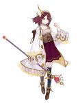  1girl absurdres atelier_(series) atelier_lydie_&amp;_suelle atelier_sophie brown_eyes coat dress full_body headdress highres holding holding_staff long_sleeves looking_at_viewer noco_(adamas) official_art open_clothes open_coat redhead short_hair sleeve_cuffs sleeves_past_wrists smile solo sophie_neuenmuller staff thigh-highs turtleneck wide_sleeves 