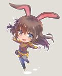  1girl animal_ears brown_eyes brown_hair bunny_tail chibi commentary_request iesupa rabbit_ears rwby rwby_chibi solo tail velvet_scarlatina 