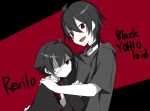  2boys bandage black_hair choker dark_persona hand_on_another&#039;s_shoulder male_focus mizuhoshi_taichi multicolored multicolored_background multiple_boys oliver_(vocaloid) red_eyes vocaloid yohioloid 