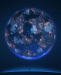  absurdres city_lights clouds continents earth highres lights linxiaoming_(southcity) original planet scenery short_hair sky solo space standing star_(sky) starry_sky 