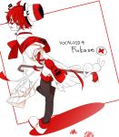  1boy asymmetrical_clothes bandaid bandaid_on_nose boots cane character_name copyright_name fukase gloves hat head_flag headset leg_up male_focus mizuhoshi_taichi pale_skin pantyhose paw_print point_(vocaloid) red_eyes redhead shorts top_hat 