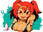  1girl breasts cleavage eyebrows_visible_through_hair hair_bobbles hair_ornament large_breasts onozuka_komachi redhead setz solo touhou two_side_up 