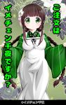  1girl absurdres alternate_hairstyle ama_usa_an_uniform apron bangs blunt_bangs blush braid breasts brown_hair closed_mouth commentary_request eyebrows_visible_through_hair floral_background flower gochuumon_wa_usagi_desu_ka? green_background green_eyes green_kimono hair_flower hair_ornament hair_tie highres japanese_clothes kimono long_hair looking_at_viewer maid_apron medium_breasts pink_ribbon polka_dot_trim ribbon sidelocks sleeves_past_wrists smile solo standing striped striped_kimono translation_request twin_braids twintails ujimatsu_chiya white_apron white_flower wide_sleeves zebrablack 