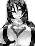  1girl breasts erect_nipples fate/grand_order fate_(series) huge_breasts long_hair minamoto_no_raikou_(fate/grand_order) monochrome smile upper_body yukinojou_yakan 