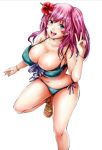  1girl artist_request blue_eyes bracelet breasts cleavage commentary_request flower hair_flower hair_ornament jewelry large_breasts long_hair navel pink_hair ponytail sandals solo swimsuit 