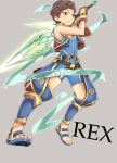  1boy artist_request black_hair bodysuit brown_hair crotchless_pants full_body gloves male_focus rex_(xenoblade_2) short_hair simple_background solo sword weapon xenoblade xenoblade_2 