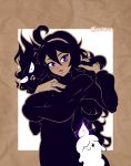  1girl ahoge blush bow breasts dress hair_bow haunter hex_maniac_(pokemon) ian_chase large_breasts lips litwick looking_at_viewer messy_hair patreon_logo pokemon pokemon_(creature) pokemon_(game) pokemon_xy taut_clothes taut_dress turtleneck_dress violet_eyes 