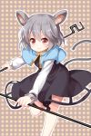  1girl animal_ears brown_background capelet dowsing_rod dress grey_hair highres long_sleeves mouse_ears mouse_tail nazrin orange_background red_eyes ruu_(tksymkw) shirt short_hair tail touhou two-tone_background 